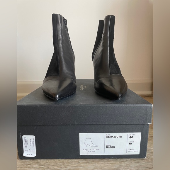 RAG & BONE BEHA BOOTIES BLACK MIX LEATHER SUEDE POINTY HEEL Size 10 - Picture 6 of 15